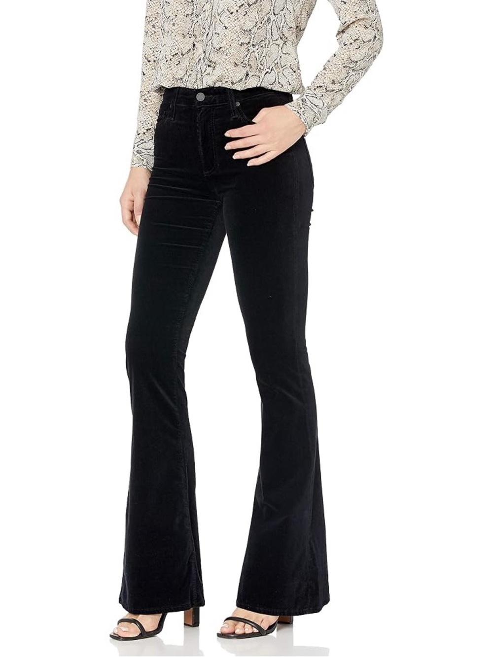 AG Jeans Quinne Tailored High-Rise Velvet Flared Trousers Black 70s Retro Sz 26